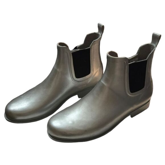 GAP Silver Metallic Rain Booties Ankle Boots Women's 10 Waders Waterproof Shoes - Picture 11 of 12